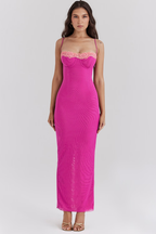 Dione - Maxikleid mit Kontrastspitze und Schlitz