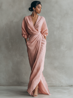 Taylor - Maxi Minimalistische Kleid in Rosa mit V-Ausschnitt aus Leinenmischung für Damen