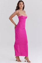 Dione - Maxikleid mit Kontrastspitze und Schlitz