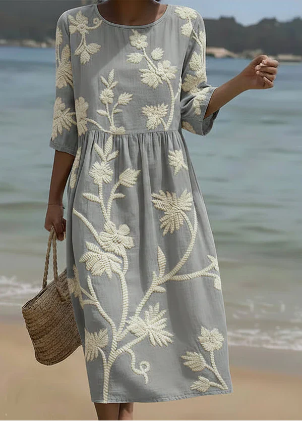 Ashley | Midi-Kleid mit Pflanzen- und Blumenmuster