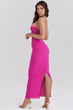 Dione - Maxikleid mit Kontrastspitze und Schlitz