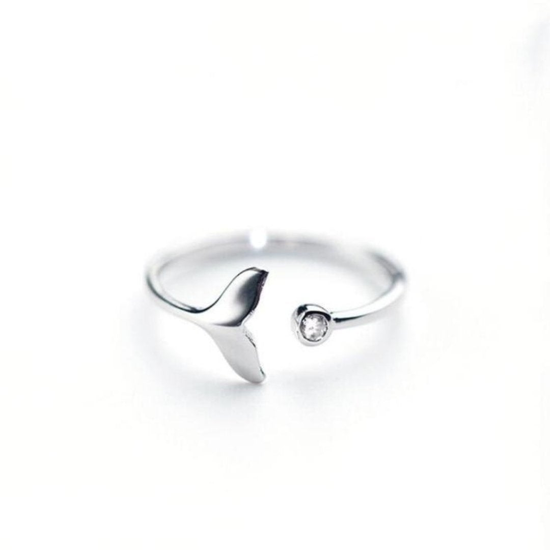 Ring van 925 sterling zilver met dolfijnenstaart en verstelbare zirkonia