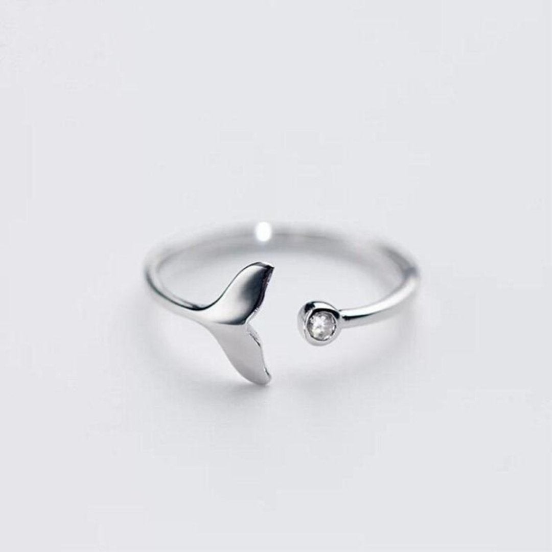 Ring van 925 sterling zilver met dolfijnenstaart en verstelbare zirkonia