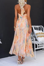 Lotte™ - Lange Kleid mit Aquarelldruck und Halterneck