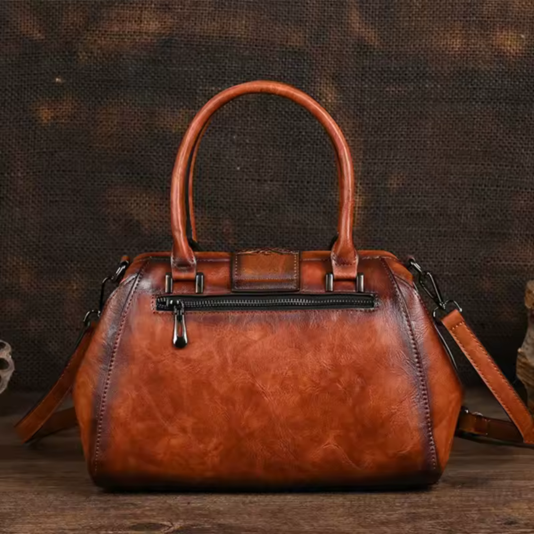 Florina - Gegravierte Lederhandtasche mit Blumenmuster