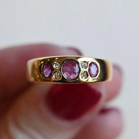 Ringen met roze kristal in vintagegoud