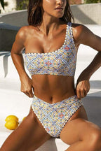Elke | Ein-Schulter-Bikini mit Druck
