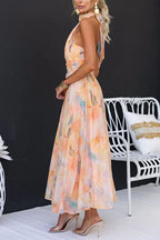 Lotte™ - Lange Kleid mit Aquarelldruck und Halterneck