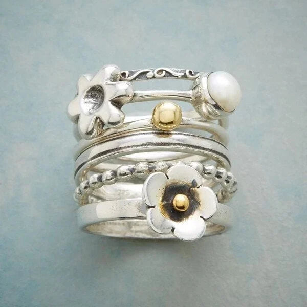 Bloem Parelketting Ring