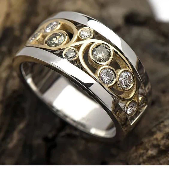 Vintage gouden & zilveren klimop zirkonia ring
