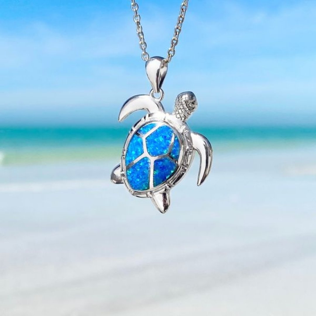 Ketting met zeeschildpad van blauwe opaal