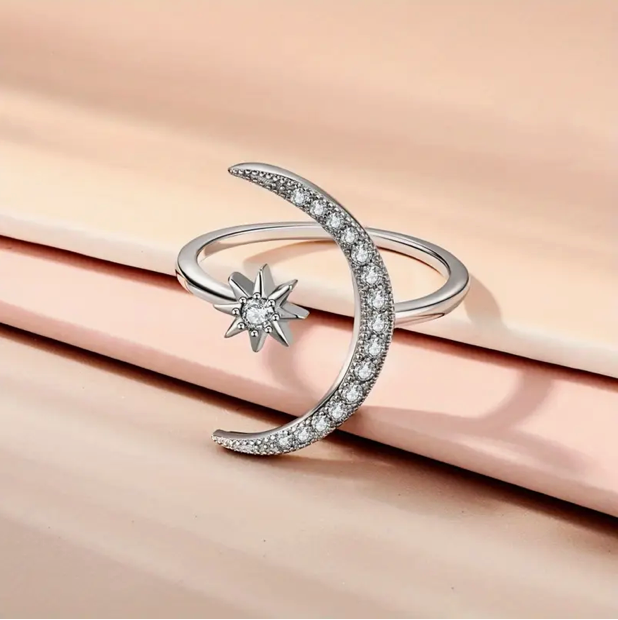 Maan & Ster Diamanten Ring van Zilver
