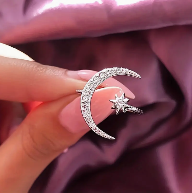 Maan & Ster Diamanten Ring van Zilver