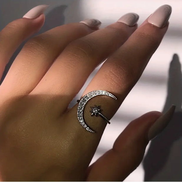 Maan & Ster Diamanten Ring van Zilver