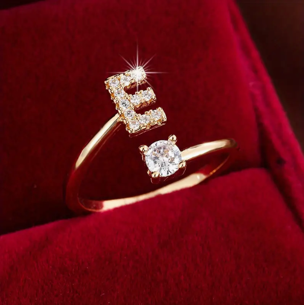 Elegante Letter Ring met Diamanten in Goud en Zilver