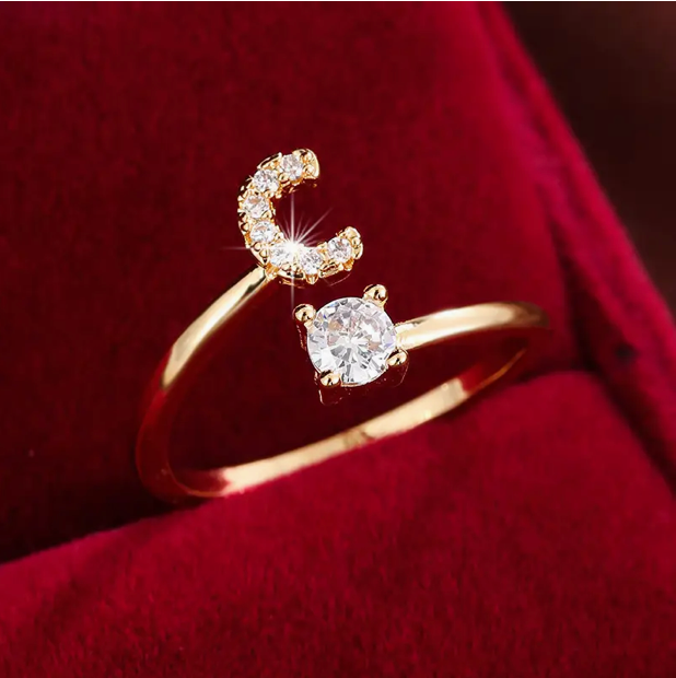 Elegante Letter Ring met Diamanten in Goud en Zilver