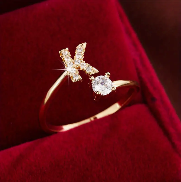 Elegante Letter Ring met Diamanten in Goud en Zilver