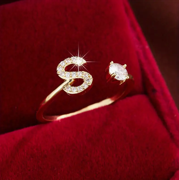 Elegante Letter Ring met Diamanten in Goud en Zilver