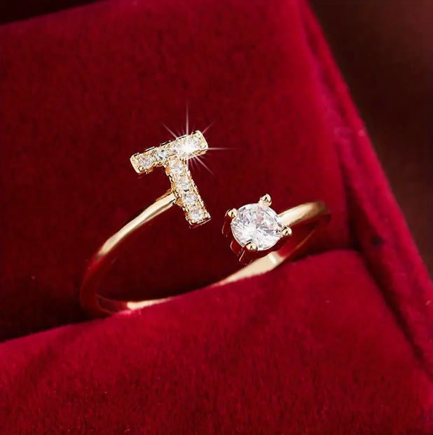 Elegante Letter Ring met Diamanten in Goud en Zilver