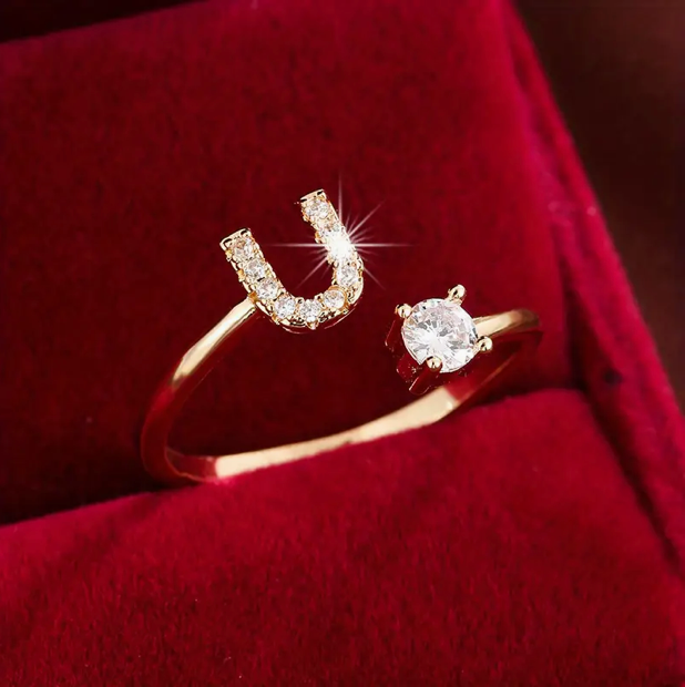 Elegante Letter Ring met Diamanten in Goud en Zilver