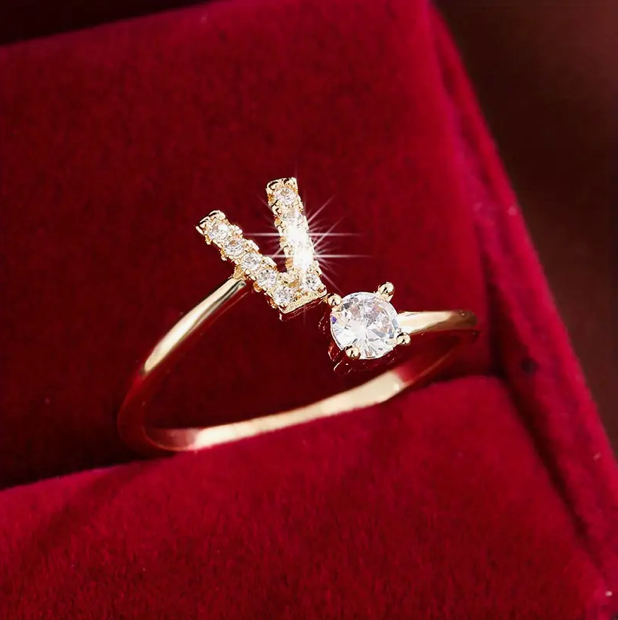 Elegante Letter Ring met Diamanten in Goud en Zilver