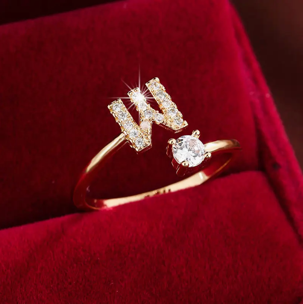 Elegante Letter Ring met Diamanten in Goud en Zilver