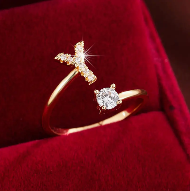 Elegante Letter Ring met Diamanten in Goud en Zilver