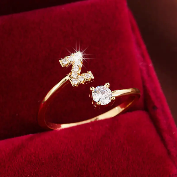Elegante Letter Ring met Diamanten in Goud en Zilver