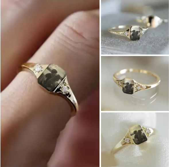 Elegante diamanten ring met gepersonaliseerde fotogravure