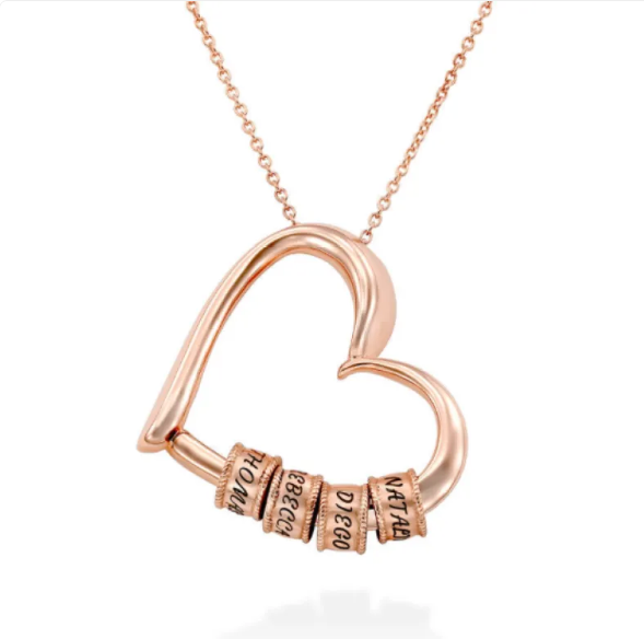 Gepersonaliseerde hartketting met ringbevestiging en persoonlijke naamgravures