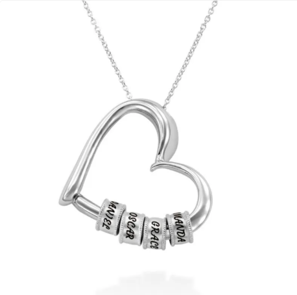 Gepersonaliseerde hartketting met ringbevestiging en persoonlijke naamgravures