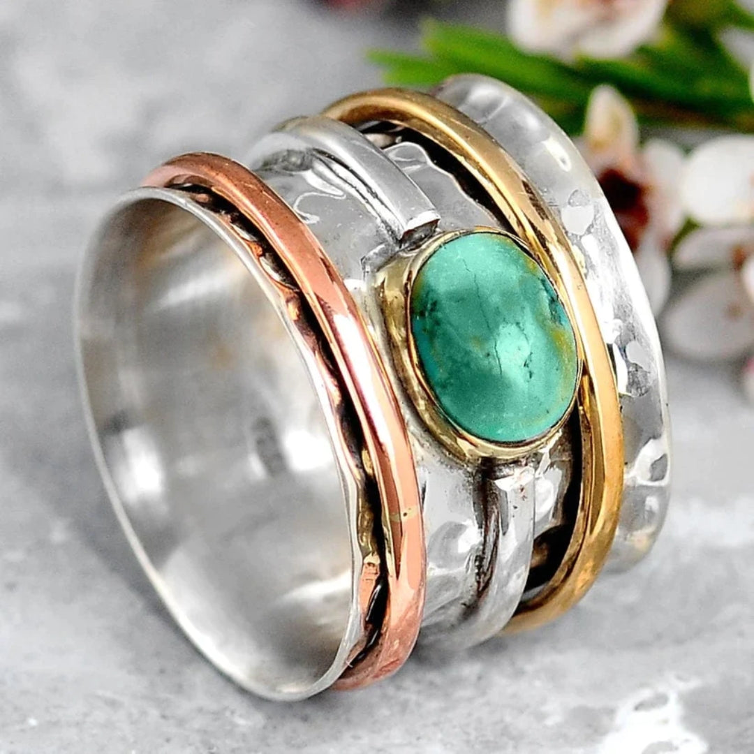 Vintage Turkoois Zilver en Gouden Ring