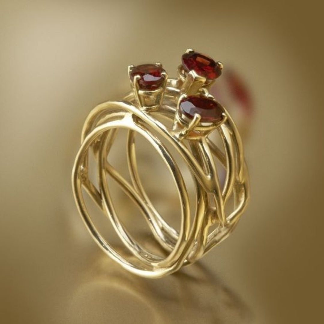 Vintage Rode Zirkonia Gouden Dunne Ring