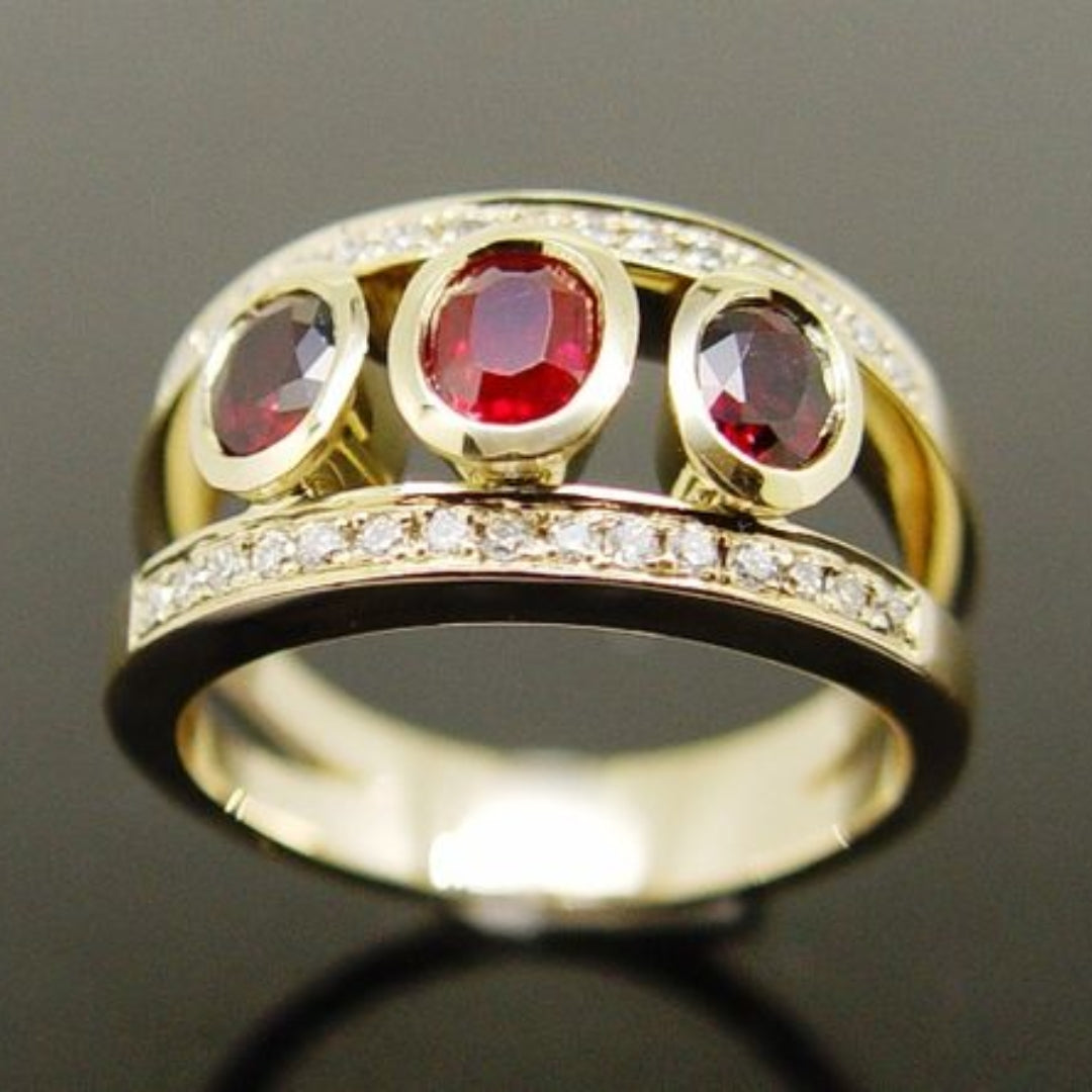 Vintage rood zirkonia gouden ring