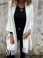 Greta - Casual vest met lange mouwen, franjes en gebreide sjaal