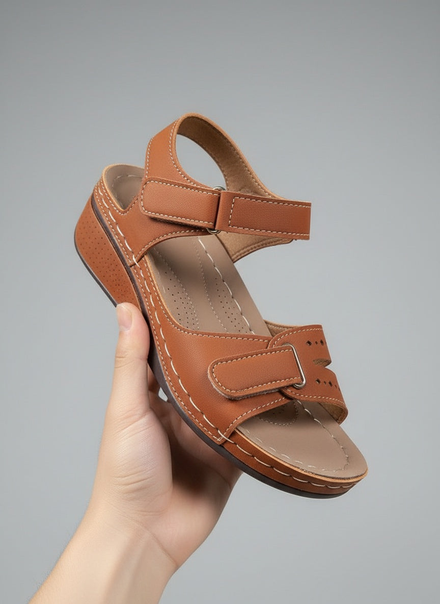 Hand held display of Bequeme Damen-Sandalen mit Klettverschluss & dicker Sohle