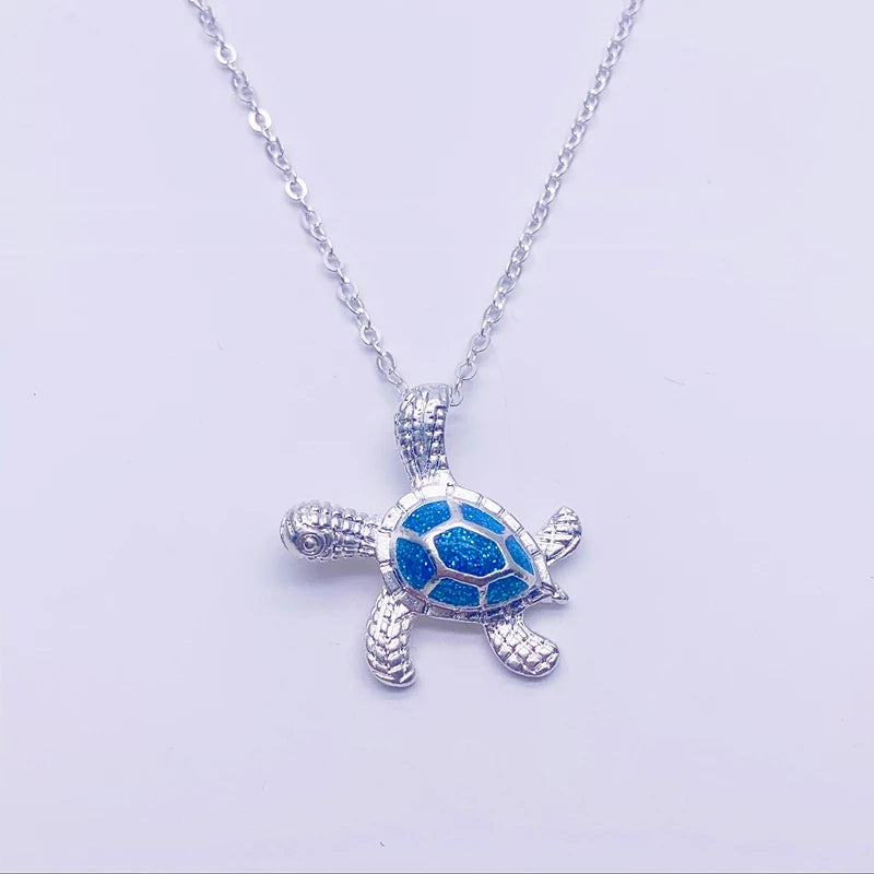 Ketting met zeeschildpad van blauwe opaal