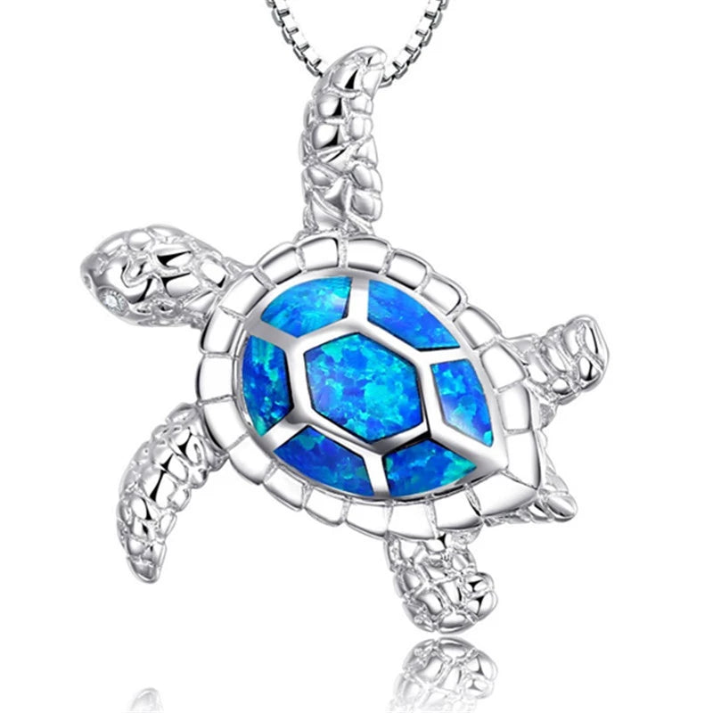 Ketting met zeeschildpad van blauwe opaal