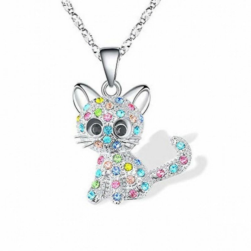Zilveren babykatjes en gekleurde zirkonia ketting