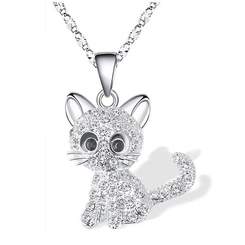 Zilveren babykatjes en gekleurde zirkonia ketting