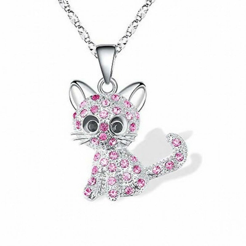 Zilveren babykatjes en gekleurde zirkonia ketting