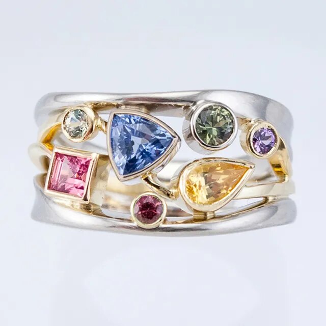 Vintage Ring met Gekleurde Kristallen