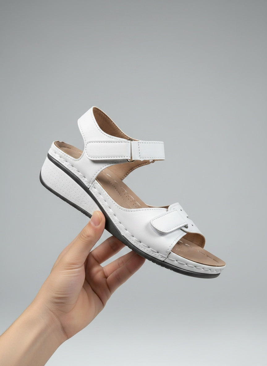 Hand held display of Bequeme Damen-Sandalen mit Klettverschluss & dicker Sohle