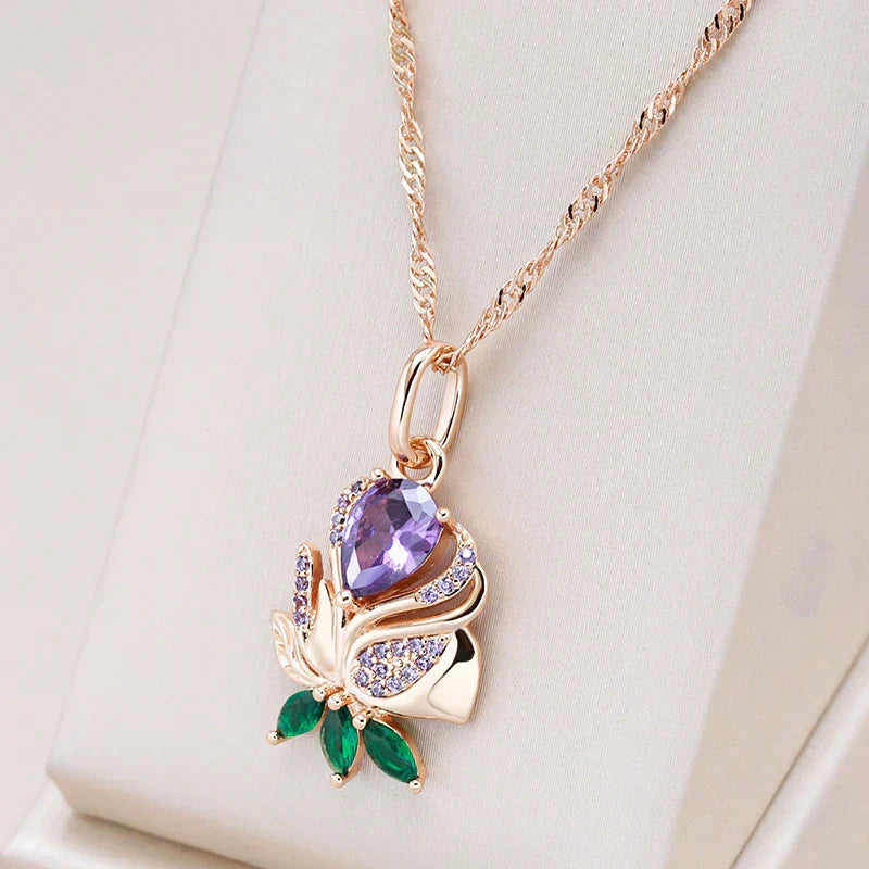Elegante paarse rozenketting in goud