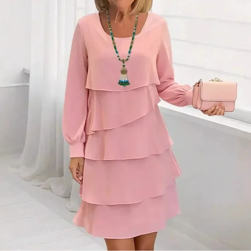 Margaret™ - Elegantes Komfort-Rüschendress mit langen Ärmeln