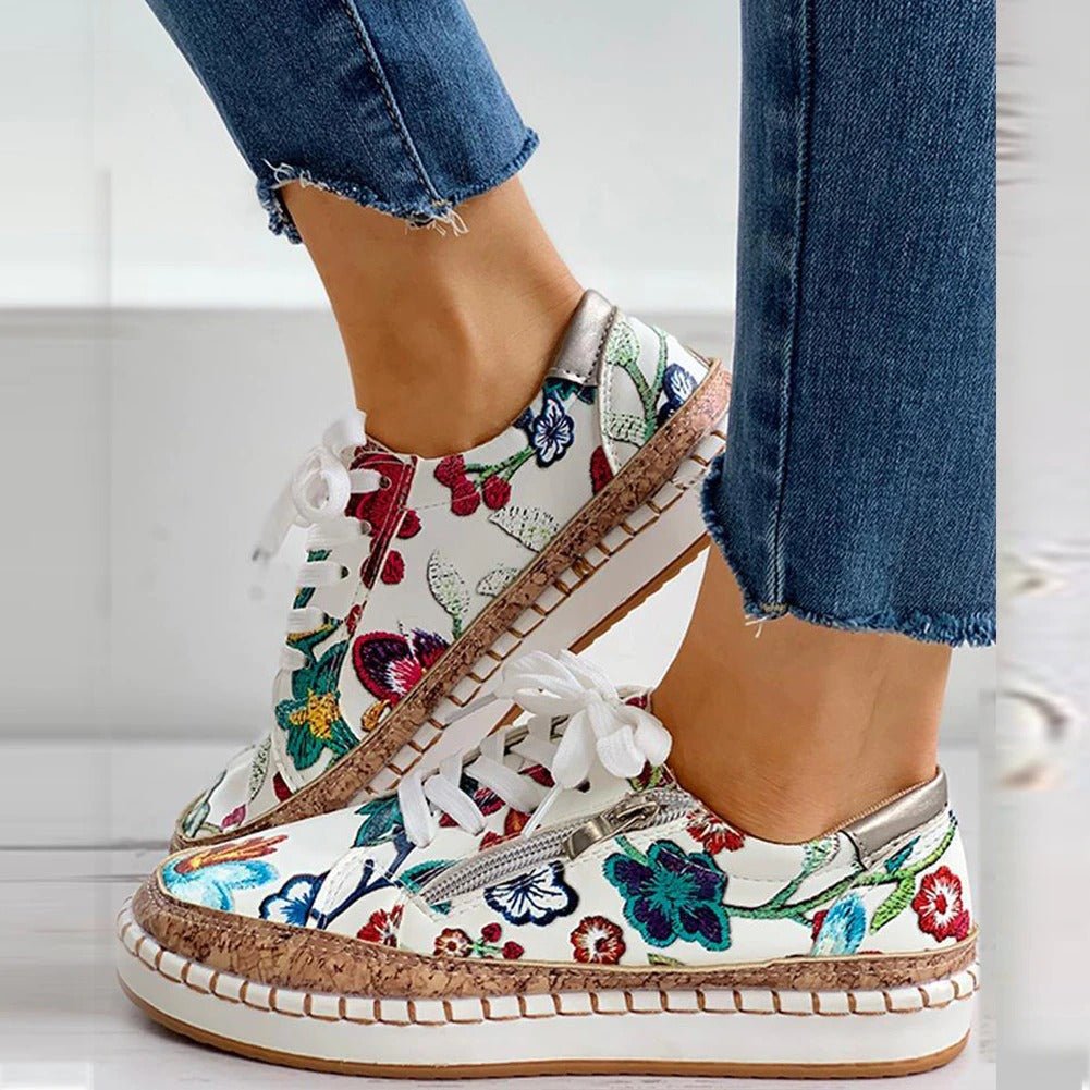 Oluchi™ Orthopedische Sneakers met Ritssluiting en Bloemenpatroon