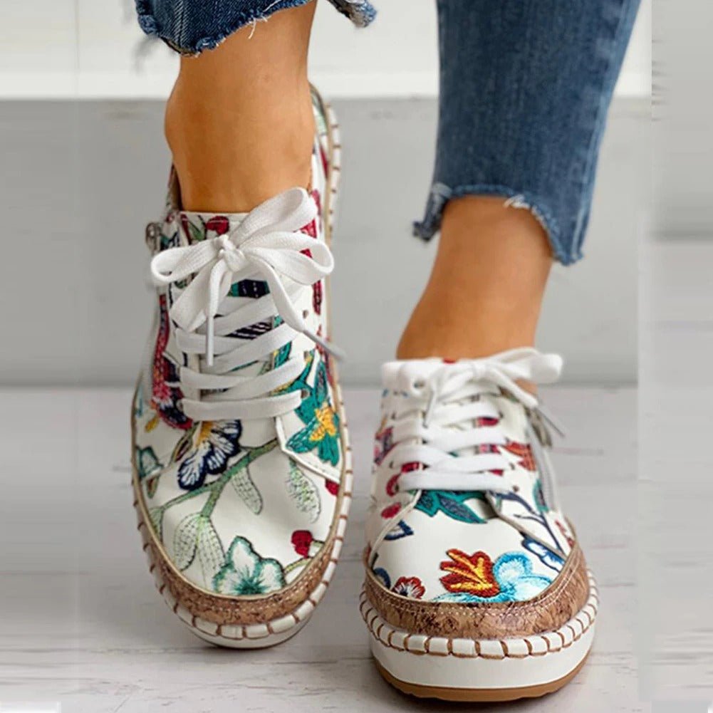 Oluchi™ Orthopedische Sneakers met Ritssluiting en Bloemenpatroon