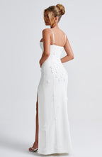 Ananke - Maxikleid mit Blumenapplikationen