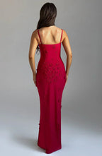 Ananke - Maxikleid mit Blumenapplikationen