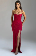 Ananke - Maxikleid mit Blumenapplikationen